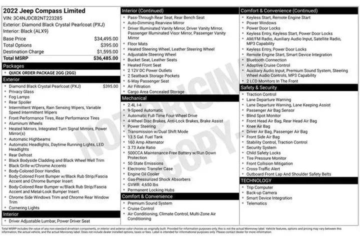 $21727 : Jeep Compass 2022 4x4 Limite image 2
