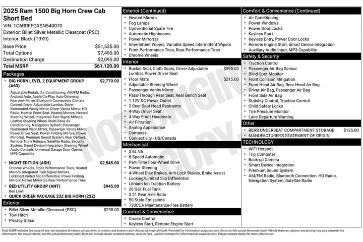 $38996 : Ram 1500 2025 4x4 Big Horn 4 image 2