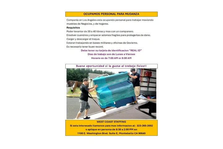 OCUPAMOS PERSONAL PARA MUDANZA image 1