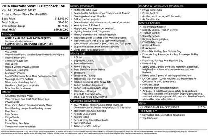 $6997 : Chevrolet Sonic 2016 LT Auto image 6