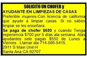 CHOFER y AYUDANTE EN LIMPIEZA en Orange County