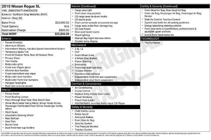 $9111 : Nissan Rogue 2010 S 4dr Cros image 6