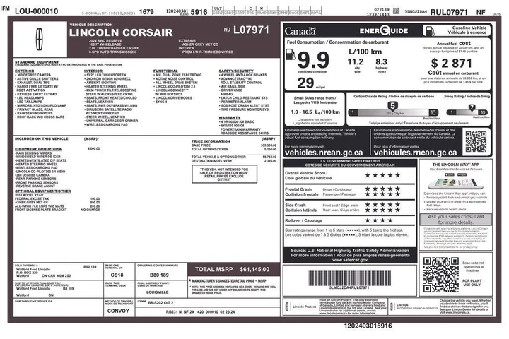 $34897 : Lincoln Corsair 2024 AWD Res image 7