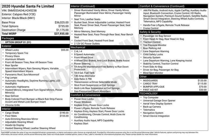 $20558 : Hyundai SANTA FE 2020 Limite image 2