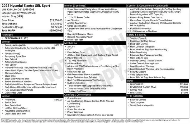 $21795 : Hyundai ELANTRA 2025 SEL Spo image 5