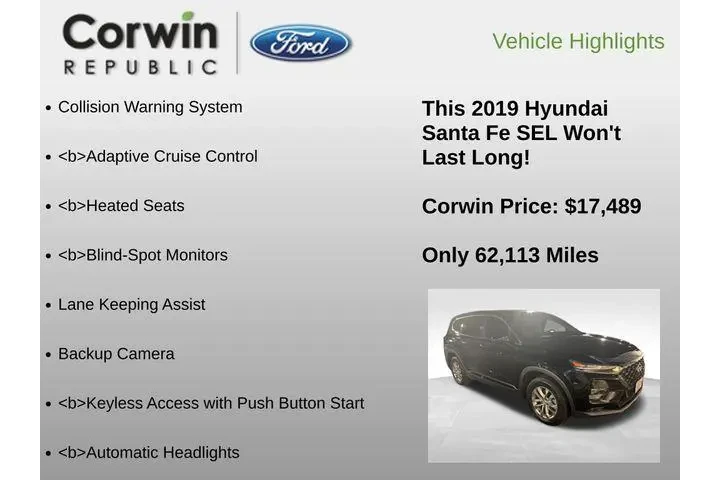 $17489 : Hyundai SANTA FE 2019 SEL 2. image 6