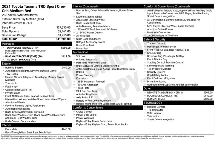 $34585 : Toyota Tacoma 2021 4x4 TRD P image 6