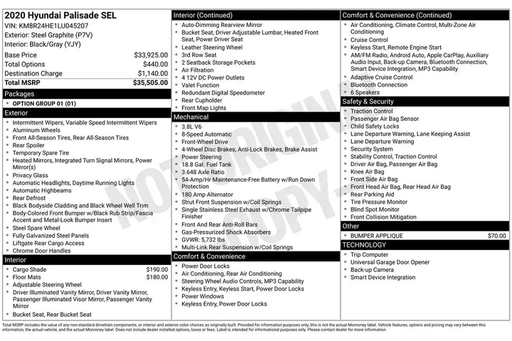 $19000 : Hyundai PALISADE 2020 SEL 4d image 2