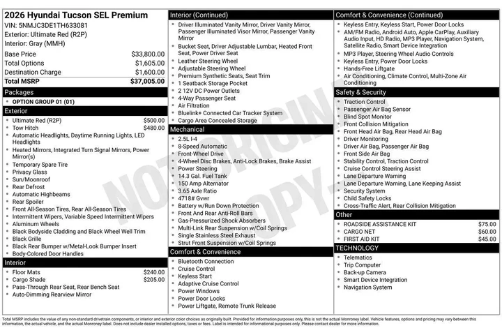 $32865 : Hyundai TUCSON 2026 SEL Prem image 6