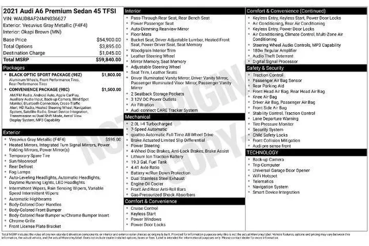 $28506 : Audi A6 2021 AWD quattro Pre image 2