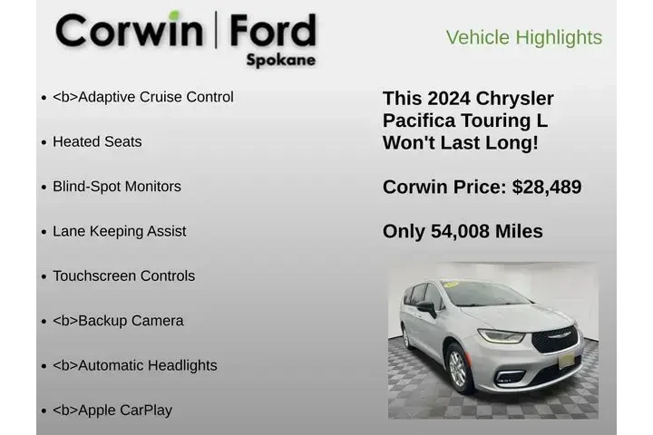 $28489 : Chrysler Pacifica 2024 Touri image 6