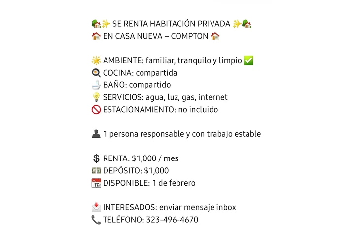 $1000 : Se renta cuarto en compton image 10