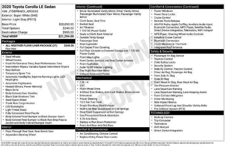 $18855 : Toyota Corolla 2020 LE 4dr S image 3