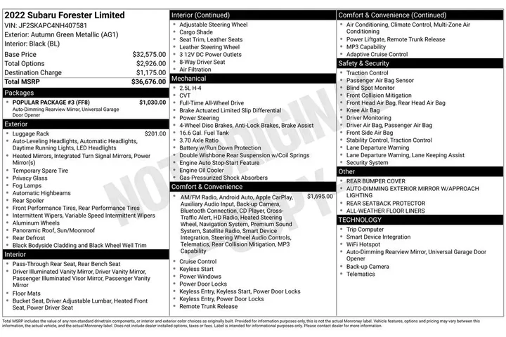 $22735 : Subaru Forester 2022 AWD Lim image 3