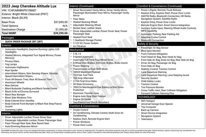 $22375 : Jeep Cherokee 2023 4x4 Altit image 2