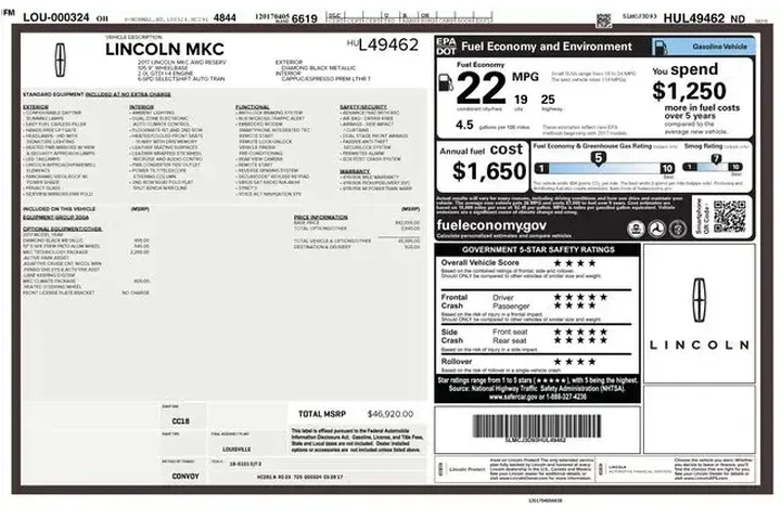 $17970 : Lincoln MKC 2017 AWD Reserve image 2