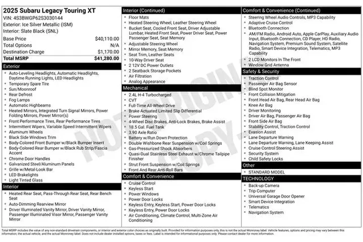 $35990 : Subaru Legacy 2025 AWD Touri image 2
