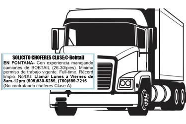 CHOFERES CLASE: C 🚚Bobtail📍 en San Bernardino