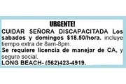 URGENTE! CUIDAR DISCAPACITADA en Los Angeles