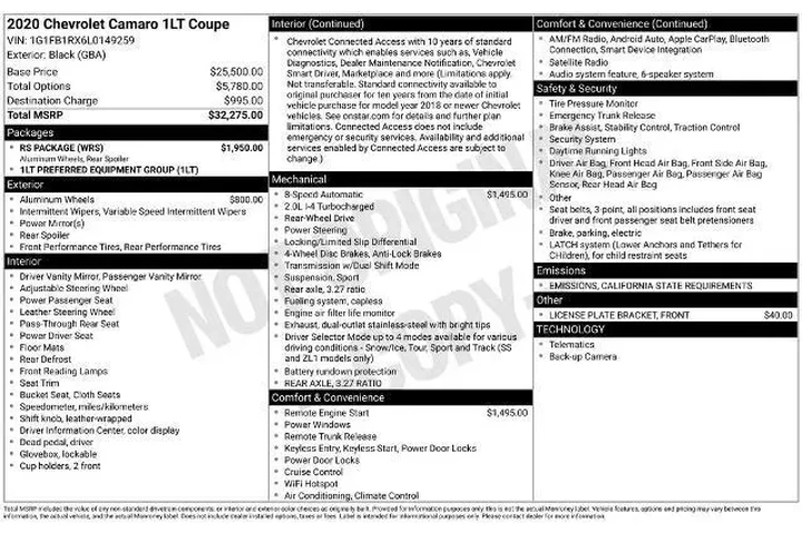 $19500 : Chevrolet Camaro 2020 LS 2dr image 2