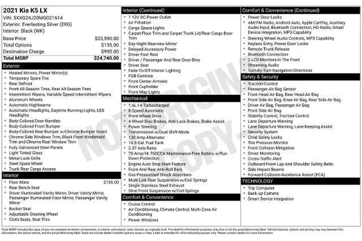 $18991 : Kia K5 2021 LX 4dr Sedan image 5