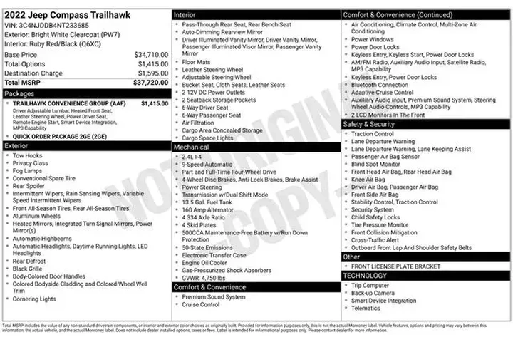 $24470 : Jeep Compass 2022 4x4 Trailh image 2