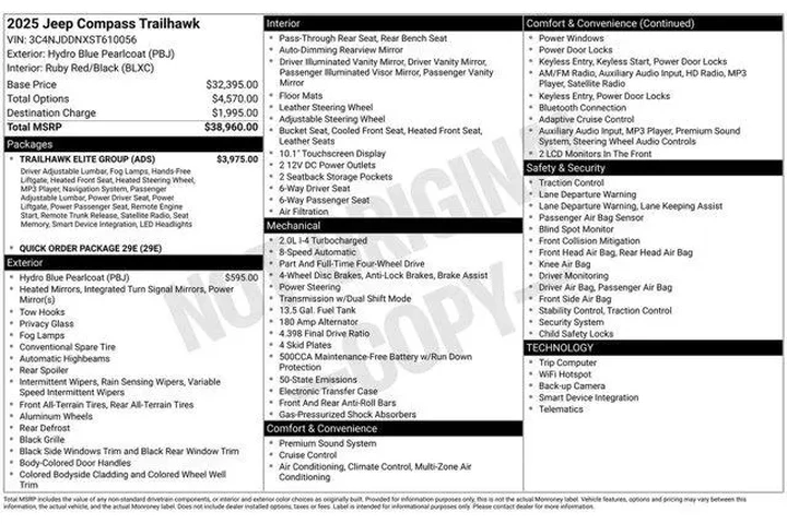 $25587 : Jeep Compass 2025 4x4 Trailh image 2