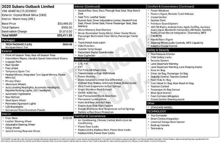 $17638 : Subaru Outback 2020 AWD Limi image 3