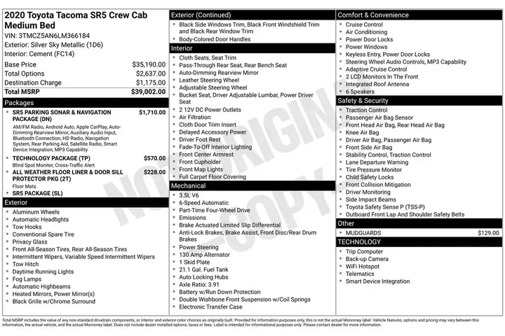 $39425 : Toyota Tacoma 2020 4x4 TRD P image 2