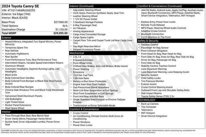 $23634 : Toyota Camry 2024 SE 4dr Sed image 3