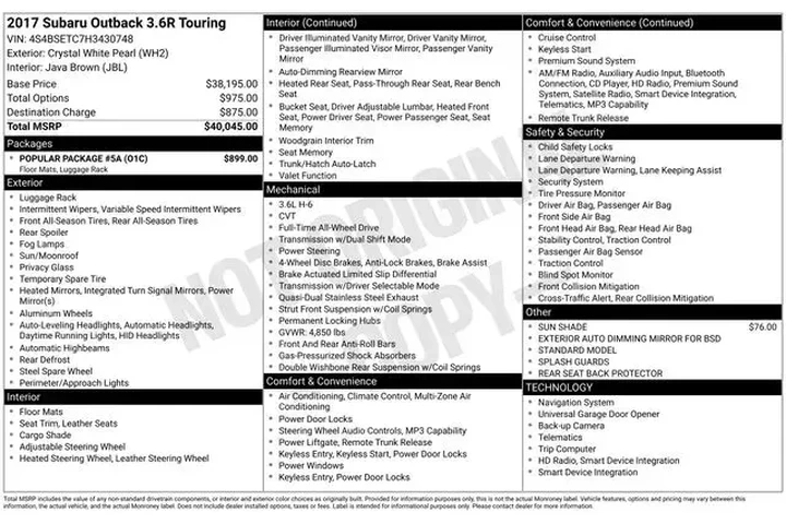 $21798 : Subaru Outback 2017 AWD 3.6R image 10