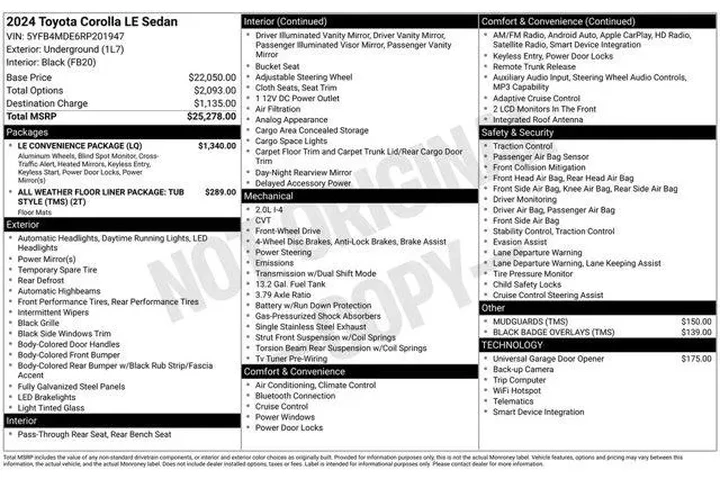 $22995 : Toyota Corolla 2024 LE 4dr S image 2