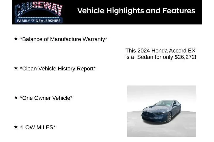 $24824 : Honda Accord 2024 EX 4dr Sed image 2