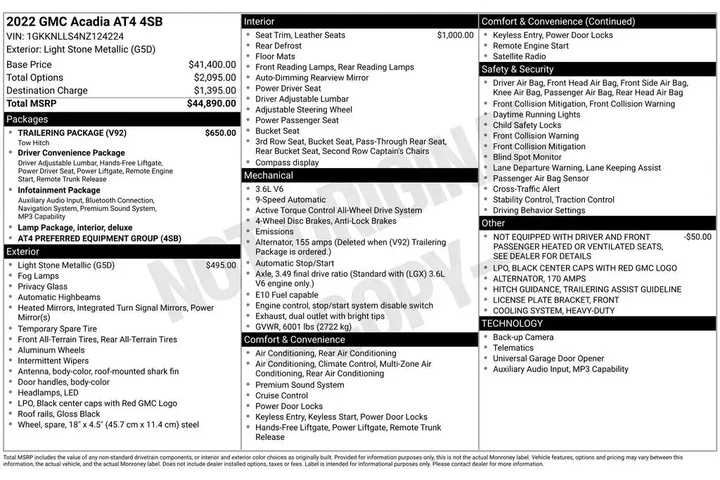 $31543 : GMC Acadia 2022 4x4 AT4 4dr image 2