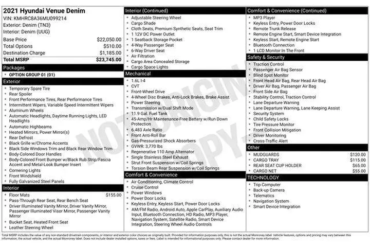 $11590 : Hyundai VENUE 2021 Denim 4dr image 3