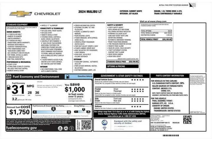 $21900 : Chevrolet Malibu 2024 LT 4dr image 8