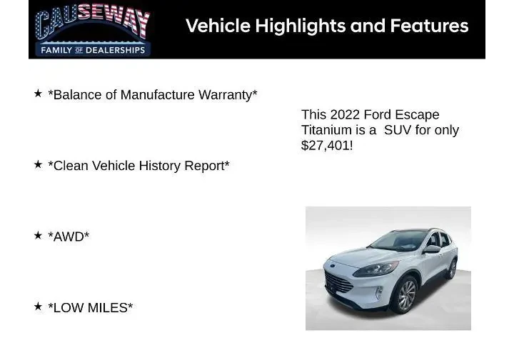 $27401 : Ford Escape 2022 AWD Titaniu image 2