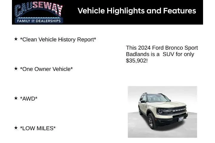 $35902 : Ford Bronco Sport 2024 AWD B image 2