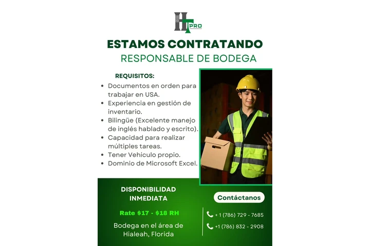 URGENTE/ RESPONSABLE DE BODEGA image 1