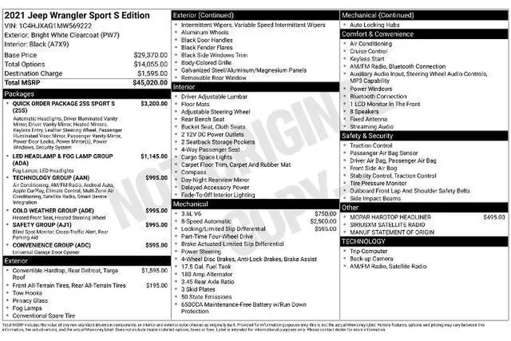 $26000 : Jeep Wrangler 2021 4x4 Sport image 2