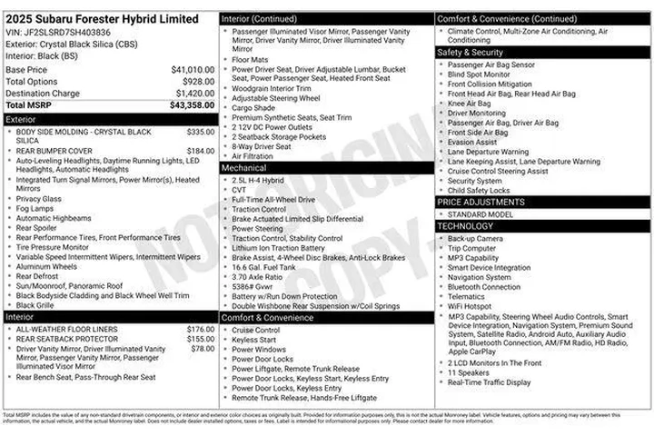 $38791 : Subaru Forester 2025 AWD Lim image 3