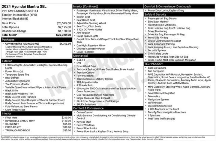 $21352 : Hyundai ELANTRA 2024 SEL 4dr image 5