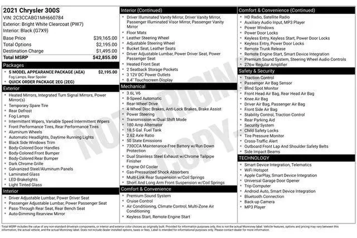 $20995 : Chrysler 300 2021 S V6 4dr S image 9