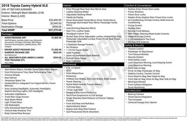 $18998 : Toyota Camry Hybrid 2018 XLE image 2