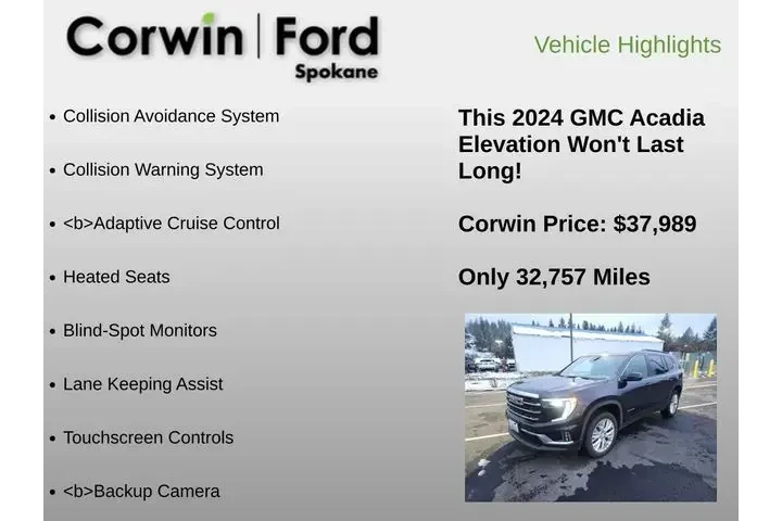 $37989 : GMC Acadia 2024 4x4 Elevatio image 6