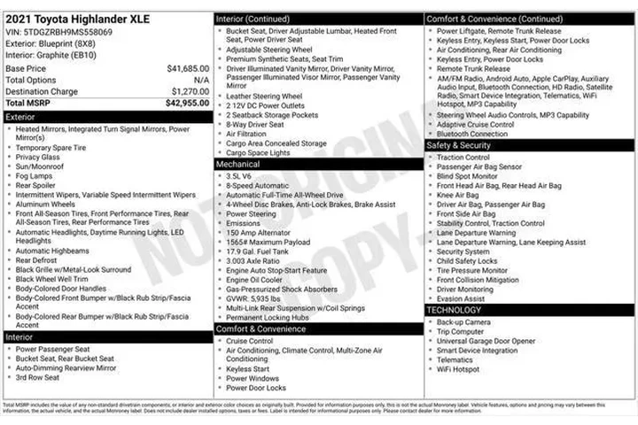$30988 : Toyota Highlander 2021 AWD X image 6