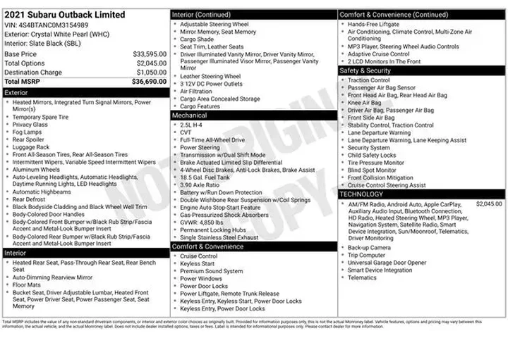 $23990 : Subaru Outback 2021 AWD Limi image 2