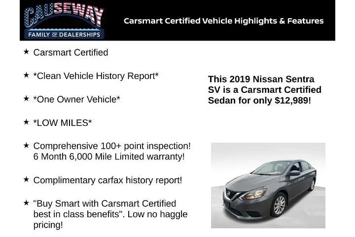 $12989 : Nissan Sentra 2019 S 4dr Sed image 2