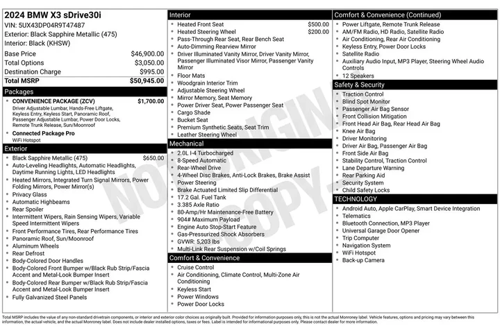 $29788 : BMW X3 2024 sDrive30i 4dr Sp image 10