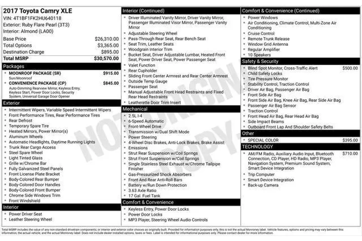 $15064 : Toyota Camry 2017 XLE 4dr Se image 4